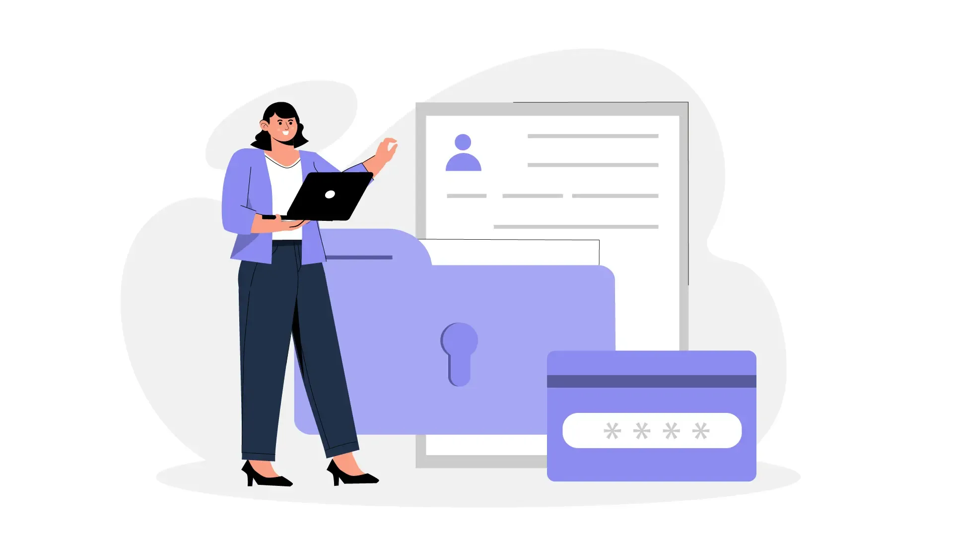 Flat Design Illustration of Woman Outlining Data Protection Strategies